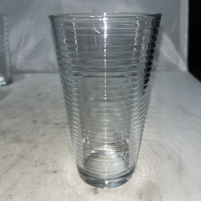Pasabahce~6'' High Horizontal Ribbed Ring Clear Glass Tumbler Doro Pattern