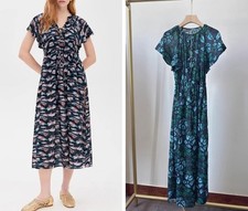 Women Ulla Johnson V-neck Floral Short Sleeve A-line Midi Dress