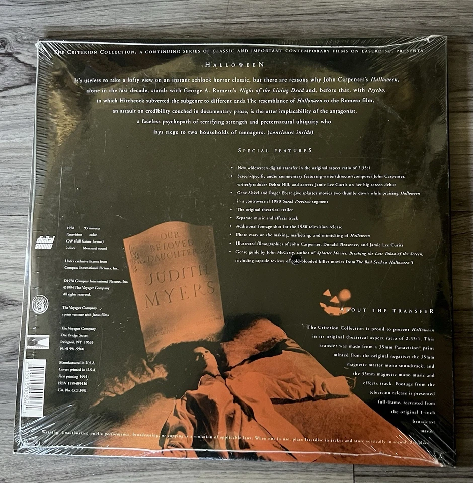 Halloween | Criterion Collection 2 Laserdisc Set | First Printing | SEALED! - Image 2 of 3