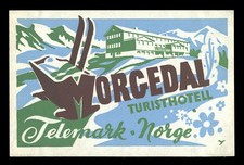 Turist Hotel MORGEDAL Telemark Norway - vintage luggage label