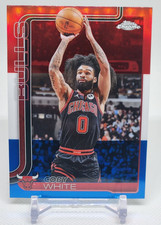 2025-26 Topps Chrome Basketball Coby White Red, White & Blue Refractor #80