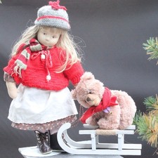 Ancienne poupée en tissu antique Lenci 50cm avec vêtements d'hiver et ours