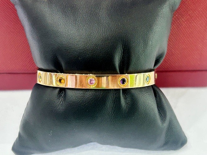 Cartier 18K Rose Gold Rainbow Multi-Color Gemstone Love Bracelet