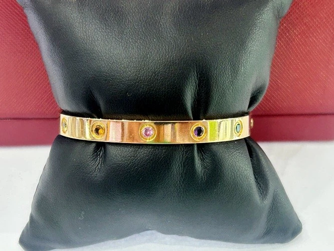 Cartier — Cartier 18K Rose Gold Rainbow Multi-Color Gemstone Love Bracelet Size 16 W/Box