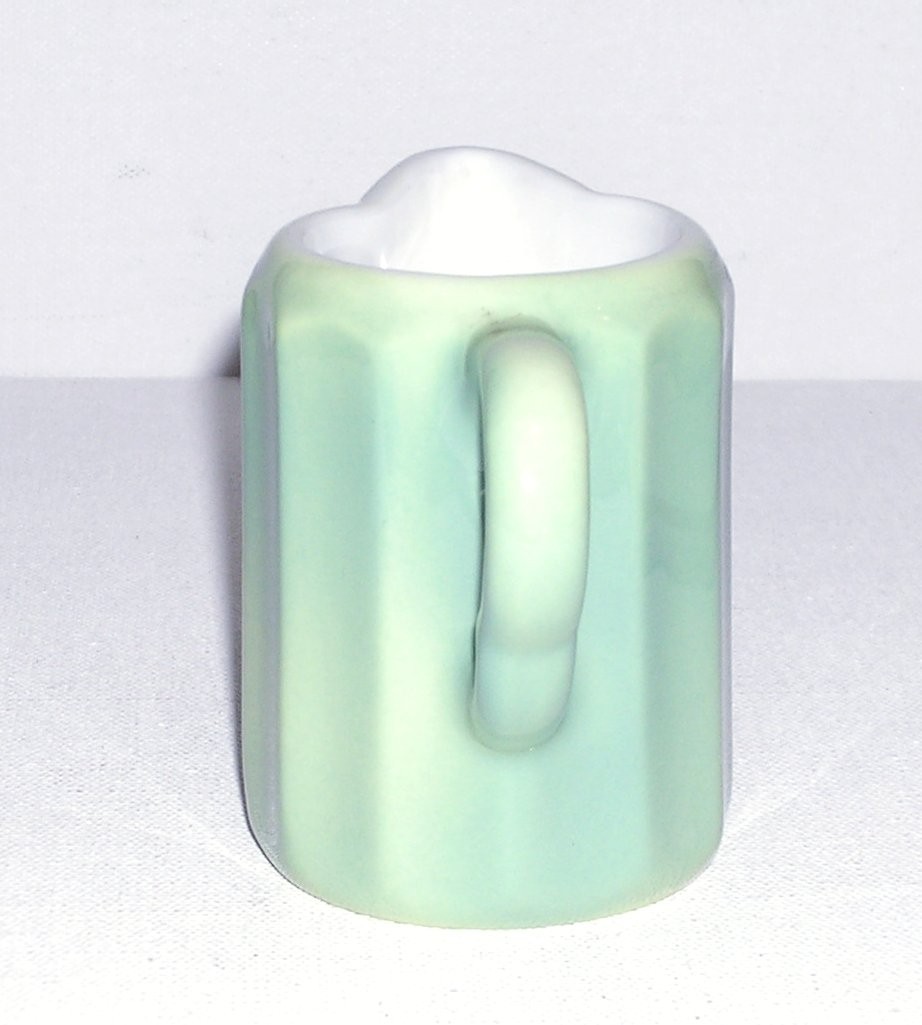 Vintage O.P. CO. Grayish Green & White Creamer Syrup Paneled Sides Shaped Handle