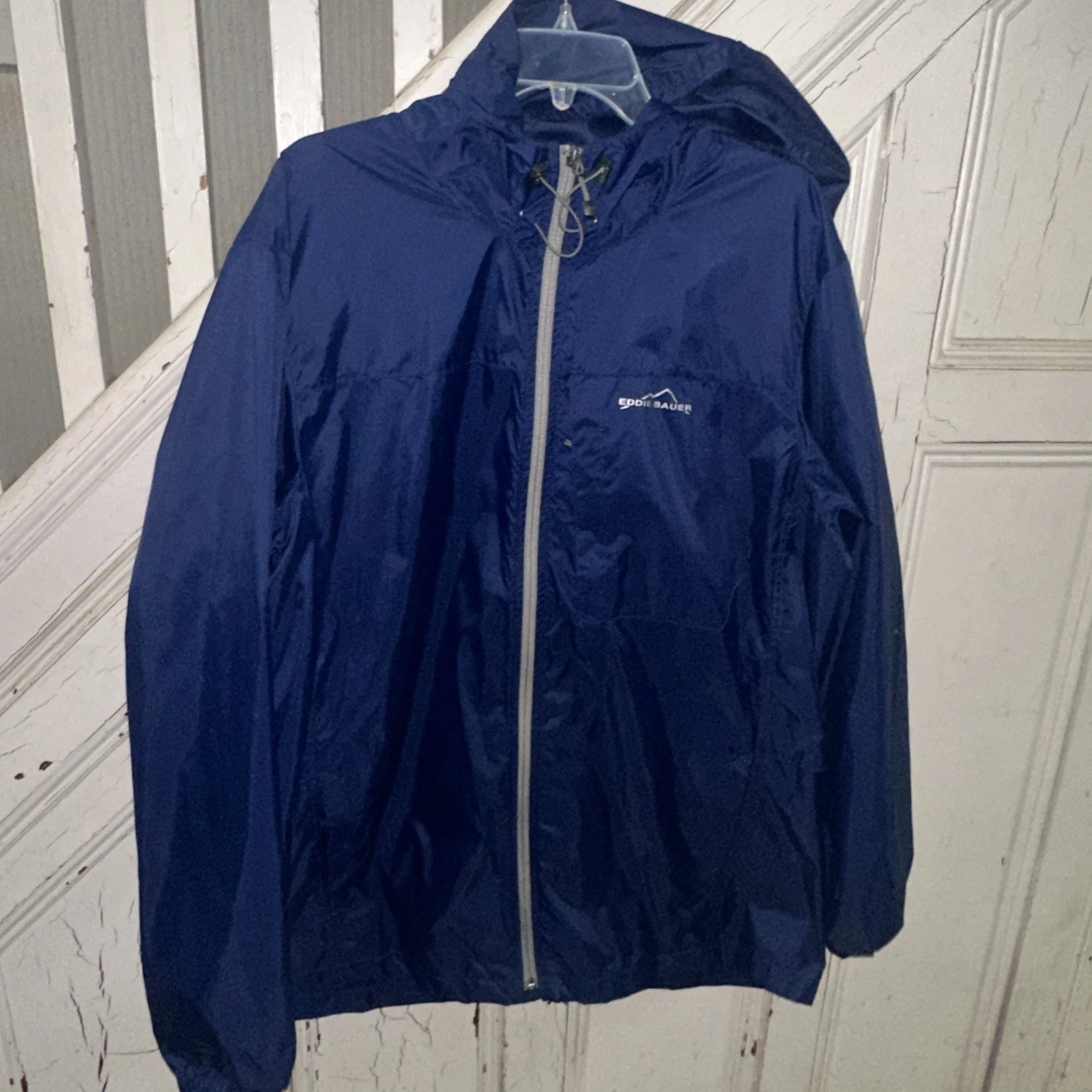 Eddie Bauer Jacket Mens Extra Large Blue Packable Windbreaker Water Resistant
