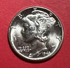 1943 GEM Uncirculated US Mercury SILVER Dime "Philadelphia" Mint! FSB! Old Coin!