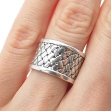 925 Sterling Silver Vintage Modernist Woven Wide Band Ring Size 6.75