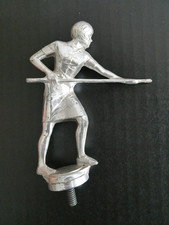 Vintage Silver Metal Female Women's Pool Player Trophy Topper Figure OLD Craft