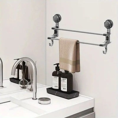 No Drill Bathroom Towel Mount with Hooks for Robes and Accessories