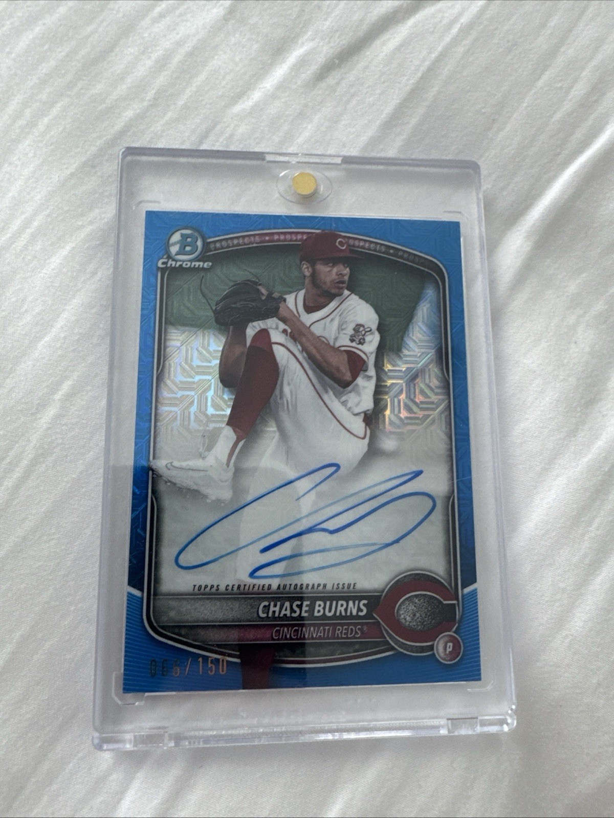 2025 Chase Burns Bowman Chrome Mega Box Blue Refractor /150 Auto #2 Prospect