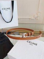 Celine Triomphe Brown Leather Belt Silver Buckle With Box