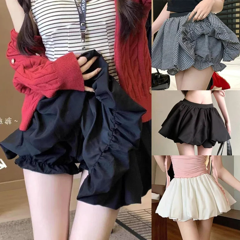Y2K Bubble Mini Skirt with Ruffle Hem Elastic Waist Summer 2025