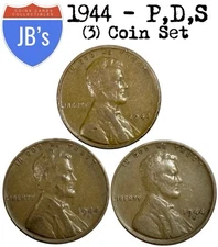 1944 P D S Lincoln Wheat Cents (3) Coins Average Circulated/Better *JB's Coins*