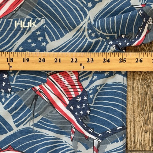 Huk Fishing American Flag/Patriotic Fish All Over Print Button Up Shirt XL EUC - Picture 5 of 6