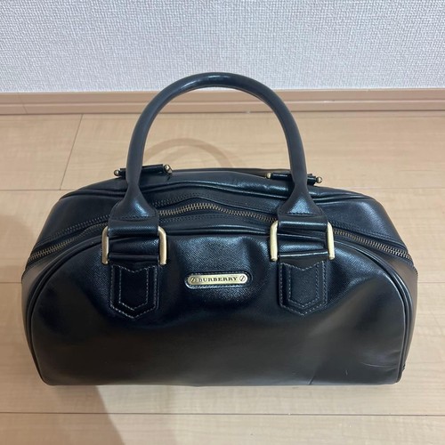 Authentic BURBERRY Leather Mini Boston Tote Handbag Black