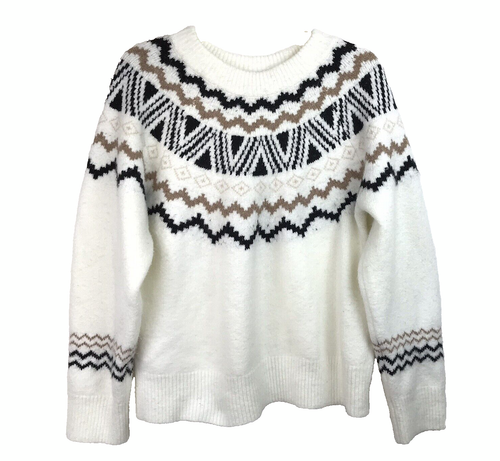 Altar'd State Grobstrick Pullover Damen L Ivory Fair Isle Nordic Langarm RAR