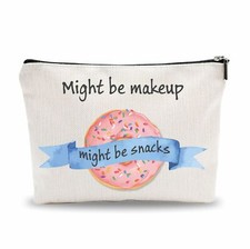 Funny Make Up Bag, Might Be Make Up Might Be Snacks Cosmetic Bag, Pink Donuts...