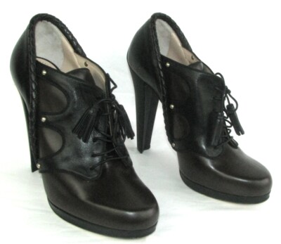 Bally Stiefletten DEDICA Absätze 12 CM Schnürsenkel Leder Und Schwarz 40 US
