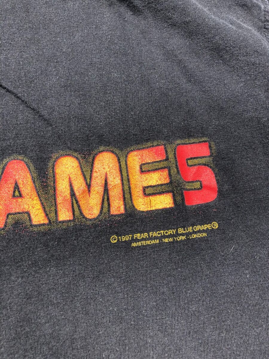 Vintage 1997 Fear Factory Damned In Flames Fire Logo Black T Vintage 1997 Fear Factory Damned In Flames Fire Logo Black T