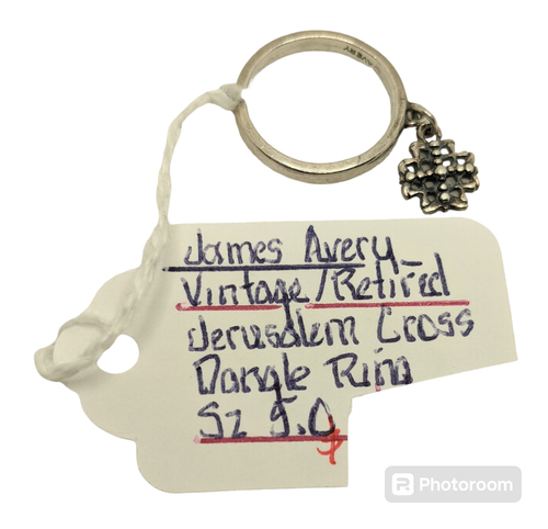 JAMES AVERY Jerusalem Cross Dangle Ring 925 Sterling Silver RETIRED Size 5