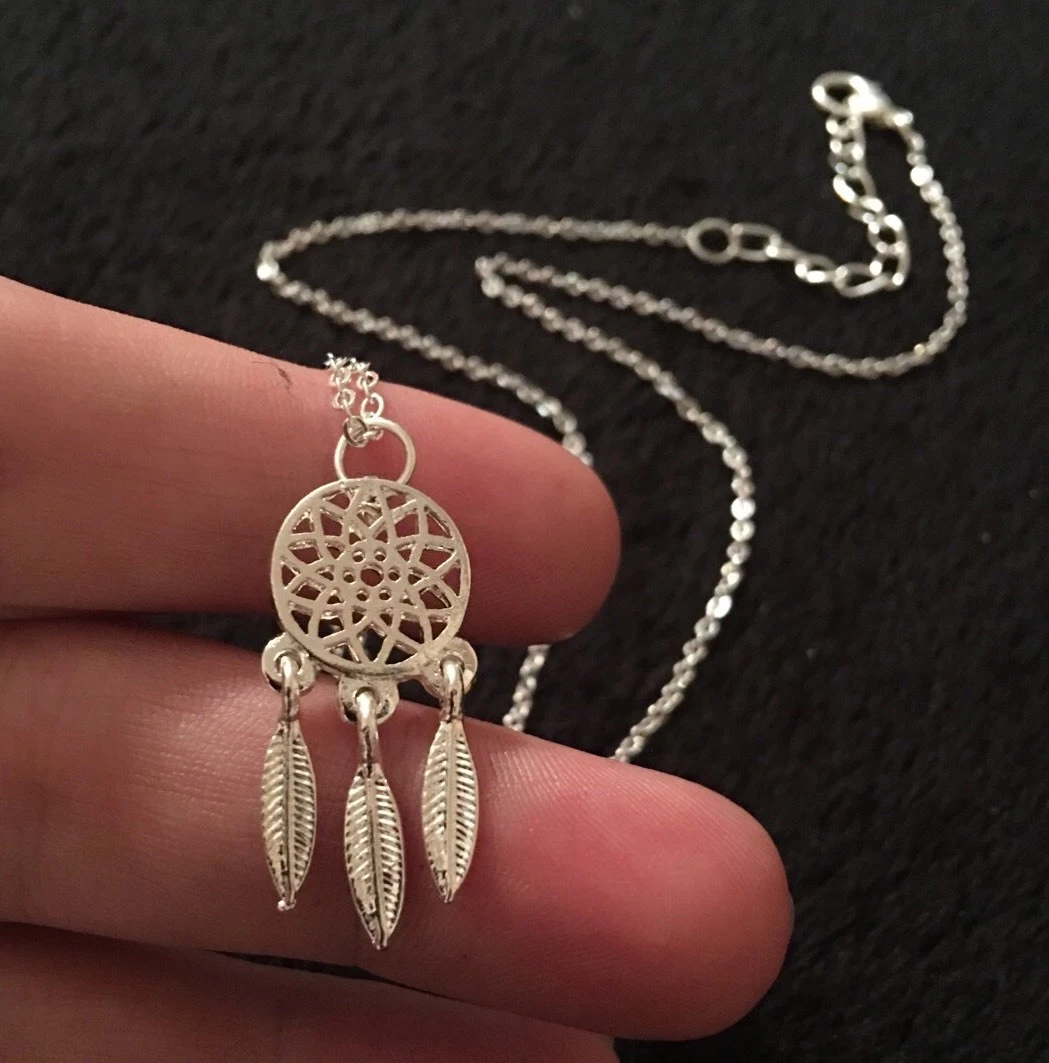 Small Dreamcatcher Necklace Charm Pendant Indian Feather Boho Tribal Silver UK