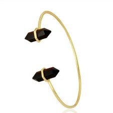 Black Onyx Terminated Pencil Point Openable 92.5 Sterling Silver Bangle Jewelry