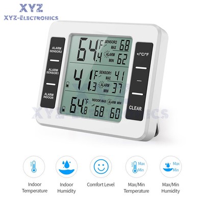 Wireless Digital Thermometer Refrigerator Freezer Fridge Temp Alarm 2 Sensor US