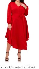 Vince Camuto Tie Waist Long Sleeve Midi Dress in Ultra Red Size Large $129
