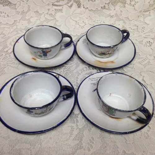 Antique, Rare Set, 17pc Nursery Rhyme, Enamelware Tea Set - Picture 5 of 12