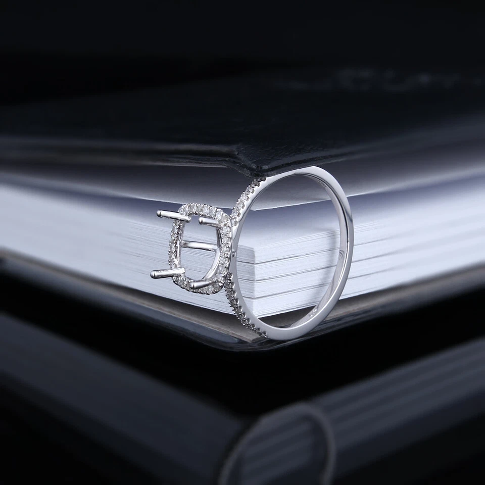 Anillo de boda de compromiso semi montaje diamantes naturales cojín de oro blanco de 14 quilates 7x7 mm Foto 4 de 4