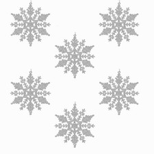Christmas Tree Decorations - 6 Pack Glitter Snowflakes - 53602 SILVER