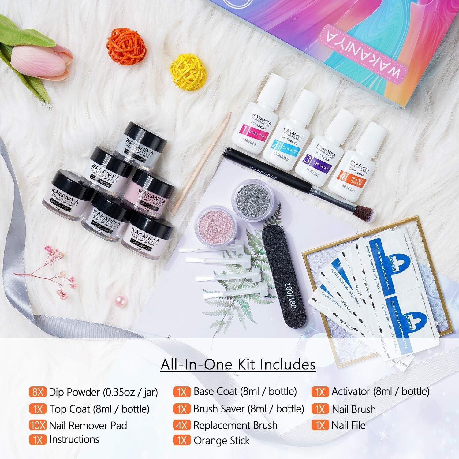 Kit de poudre acrylique pour ongles Wakaniya manucure nail art 8 coloris résine