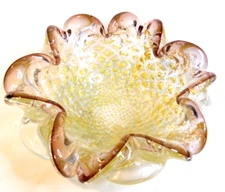 MURANO TRANSLUCENT AVENTURINE GOLD FLECKED BOWL~VINTAGE MID CENTURY MODERN~