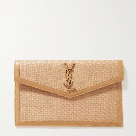 BNIB! NEW!!! YSL SAINT LAURENT Uptown leather-trimmed raffia