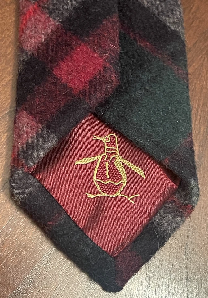 Corbata de cuello para hombre verde pingüino roja hecha a mano 50 % lana 50 % poliéster hecha en China Foto 2 de 4