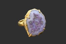 Purple 18K Gold Plated Solar Quartz Druzy Ring Adjustable Overlay Jewelry Sp-174