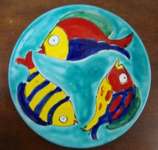 Macys The Cellar Italy Plate Three Fish Hand Painted 8"