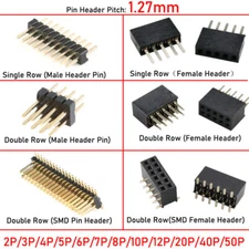1.27mm Pitch 2P-40P PCB Male / Female Pin Header Single / Double Row Connector