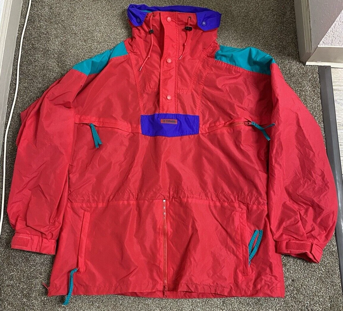 Vintage Columbia Pullover Windbreaker Jacket 90's Men's XL Red Winter Ski