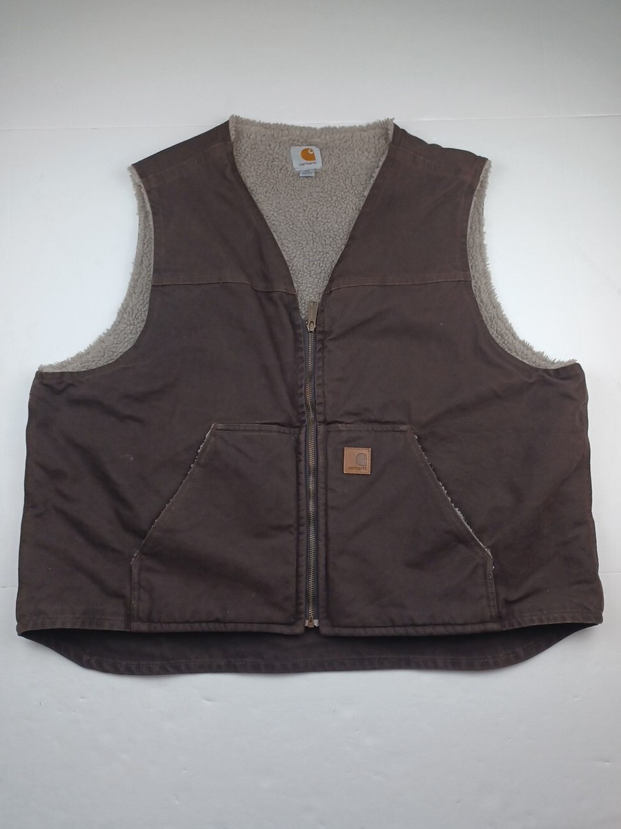 CARHARTT 14806 DARK BROWN SHERPA LINED DUCK CANVAS VEST MENS SIZE