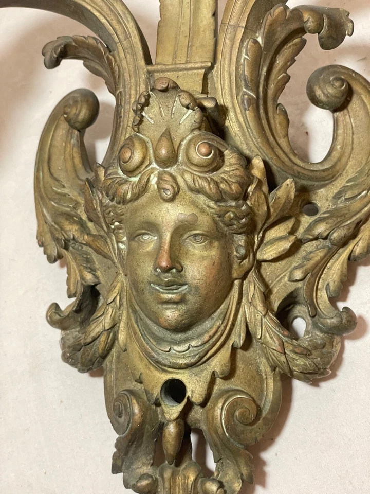 LARGE antique 1800's ornate Victorian bronze wall sconce fixture candle holder - Image 3 of 4