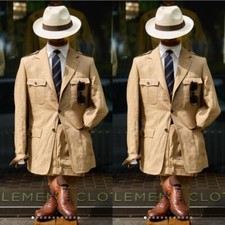 Khaki Men Safari Jackets British Style Formal Party Prom Men Hunting Coats