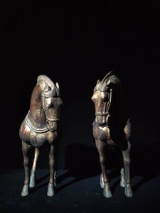 A Rare Pair of Chinese Antique Qing Dynasty Gilt Lacquered Bronze Horses