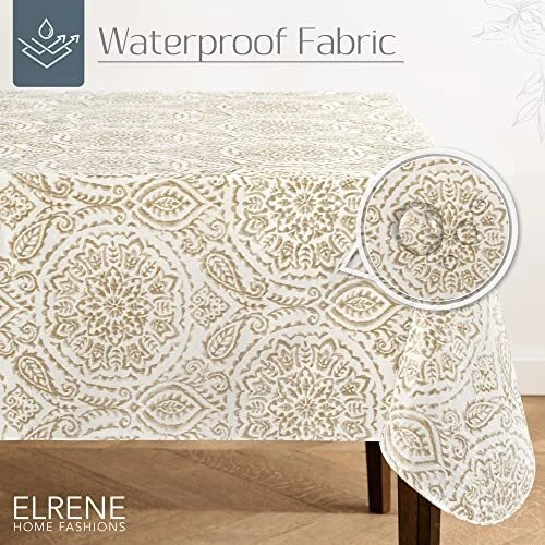 Home Fashions Savannah Boho Paisley Water- and Stain 60"x102" Rectangle Taupe - Image 2 of 4