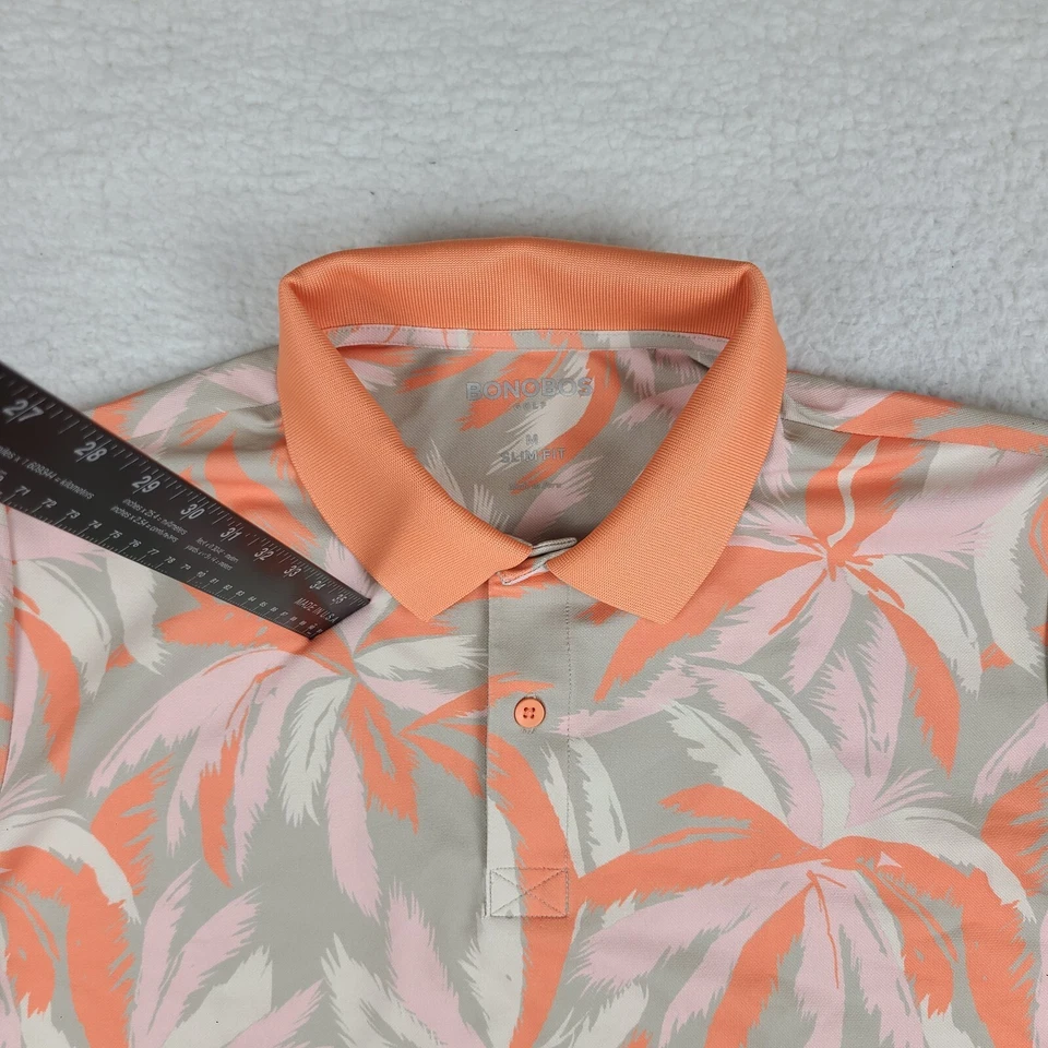 Polo de golf Bonobos para hombre mediano naranja rosa rendimiento floral hawaiano Foto 2 de 4
