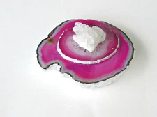 Pink Agate Tealight Holder - Agate Lid Topped with Sparkling Quartz Cluster