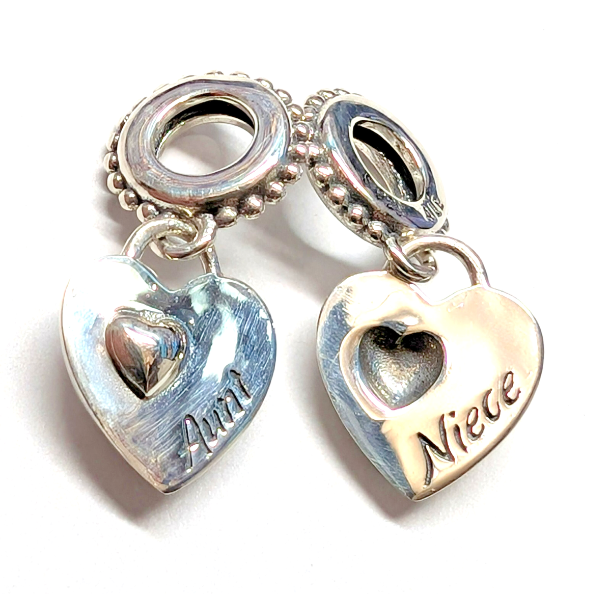 Authentic Pandora Charm, Aunt and Niece Split Heart Dangle