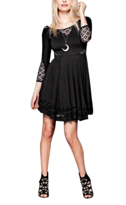 free people lace inset dress Free People Women's Olivia Lace-Inset Flutter-Sleeve Dress