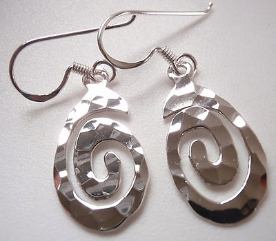 Hammered Spiral Dangle Earrings 925 Sterling Silver Corona Sun Jewelry
